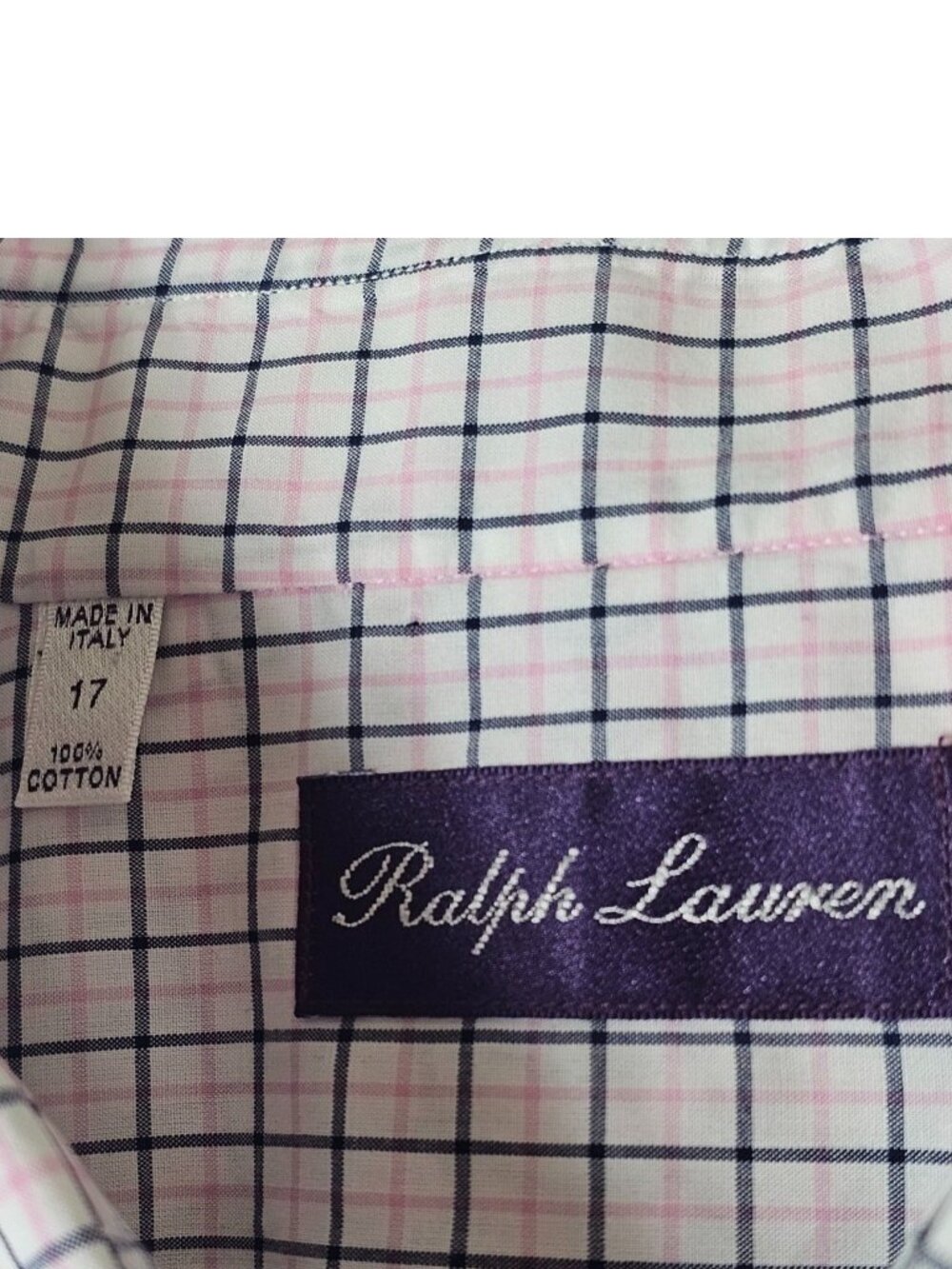 Ralph Lauren Purple Label Mens Plaid Dress Shirt White Pink Black Size 17